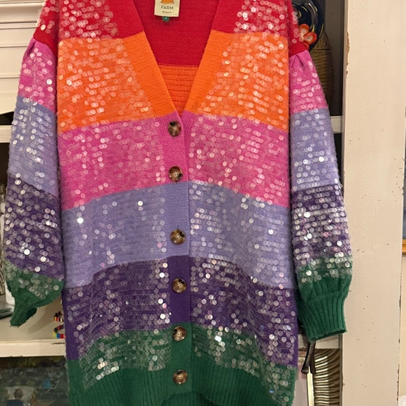 Farm Rio Small S rainbow striped sequin cardigan - Picture 8 of 9